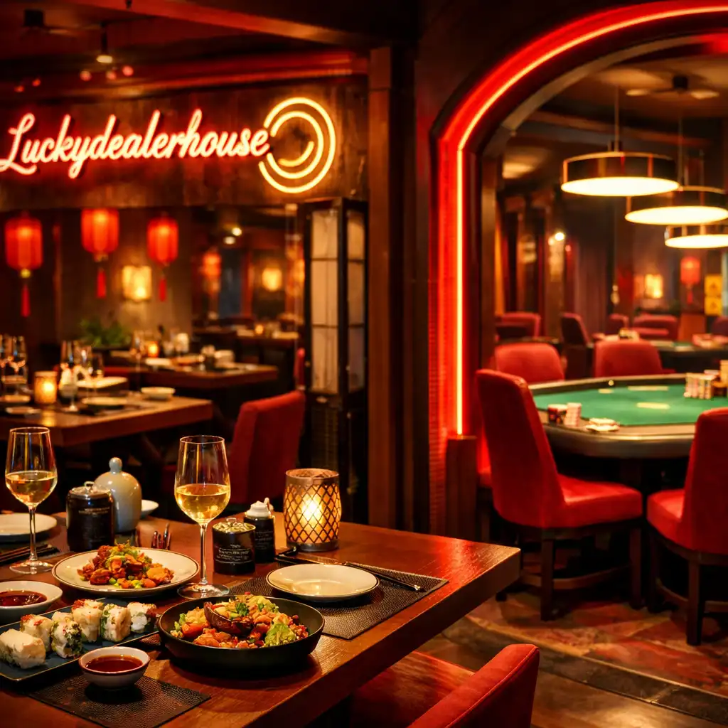Dining area transitioning into the poker room at Luckydealerhouse