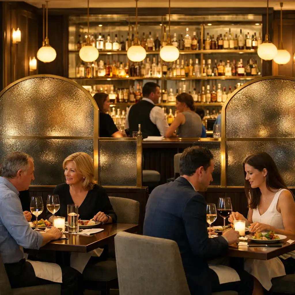 Guests enjoying dinner in the elegant Luckydealerhouse dining area